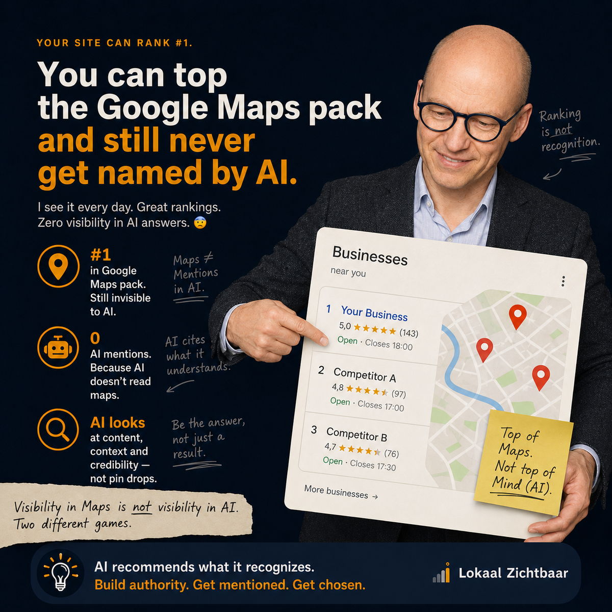 You can top the Google Maps pack and still never get named by AI. Visibility in Maps is not visibility in AI &mdash; two different games.